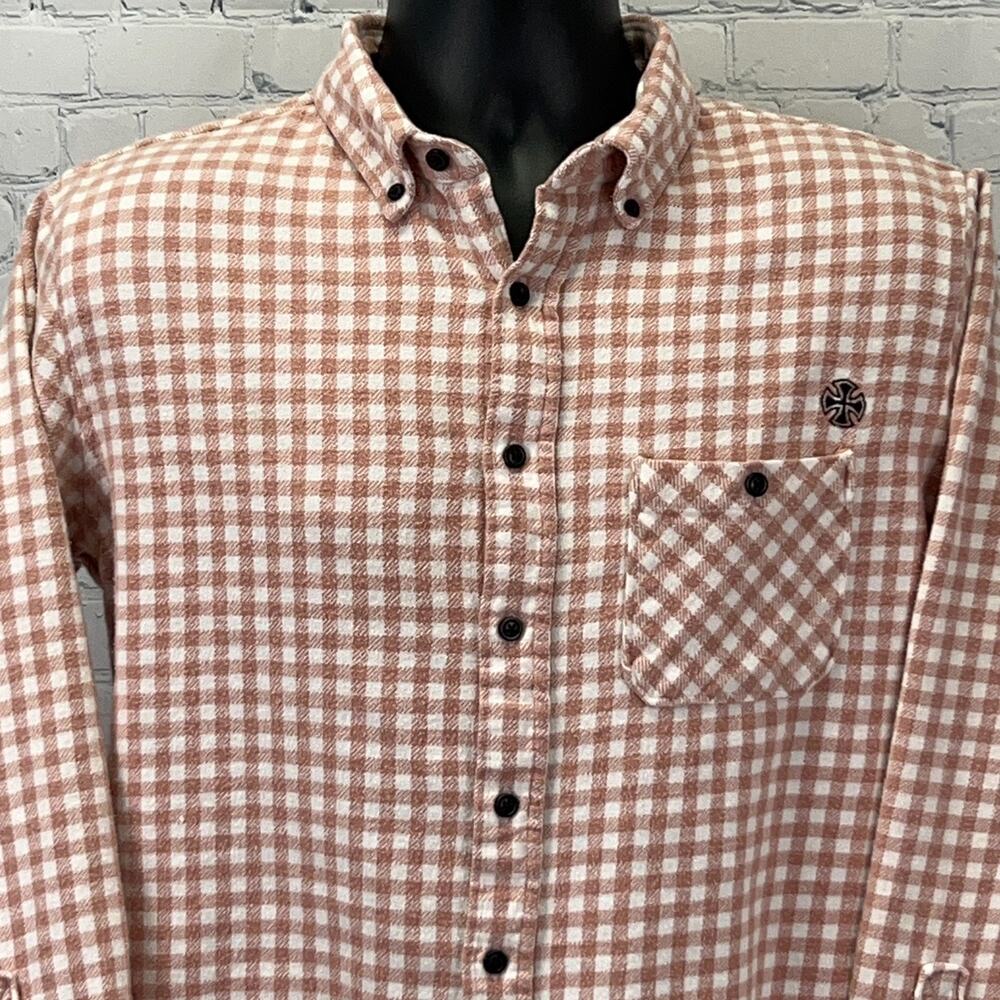 Independent Truck Co Orange Plaid Flannel Shirt M Medium Skateboard 100% Cotton